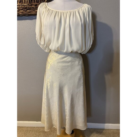Alex Marie A Line Skirt 14 Gold Cream Stretch Washable Midi Flowy Shimmer - Picture 1 of 16